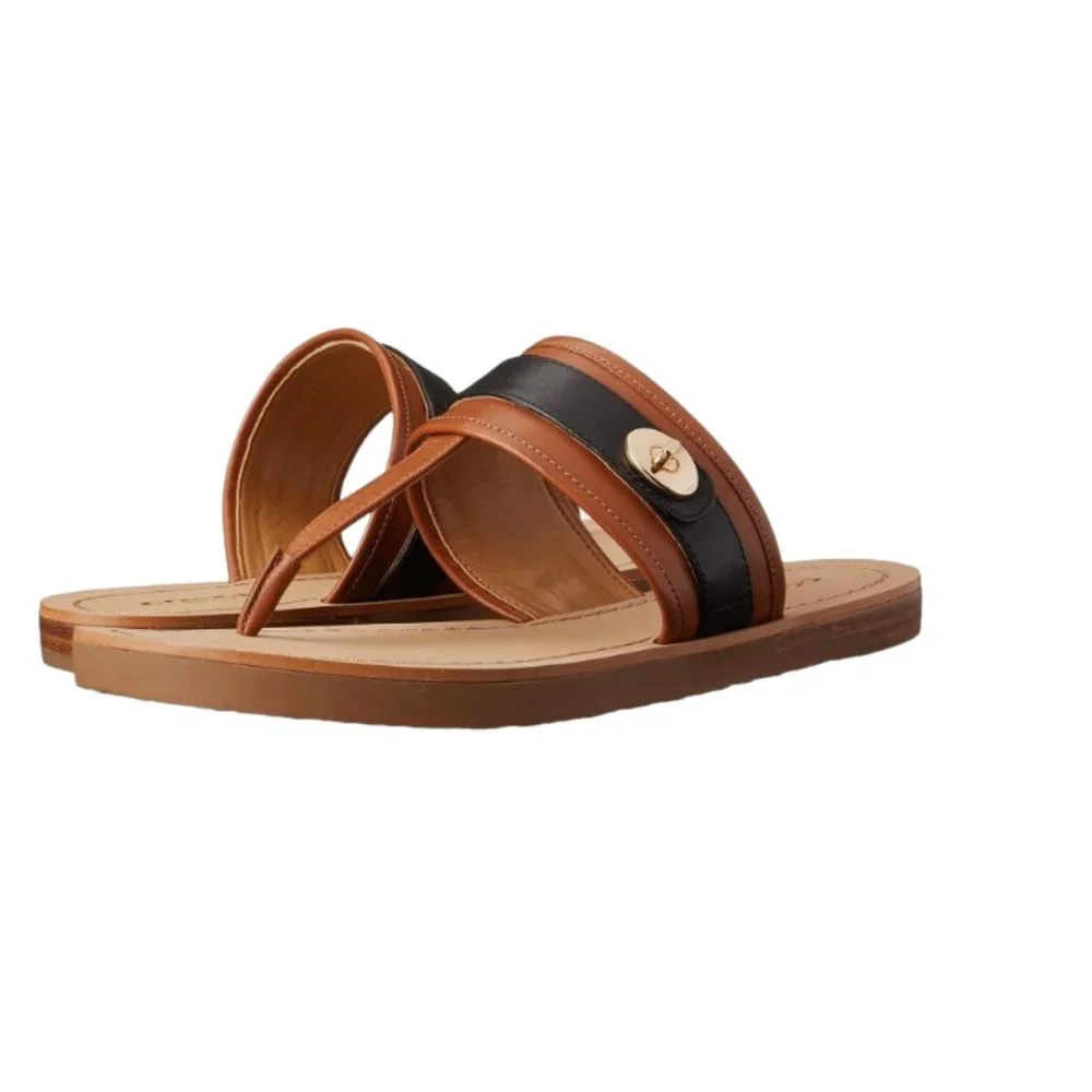Coach Brown and Black Leather Thong Sandals